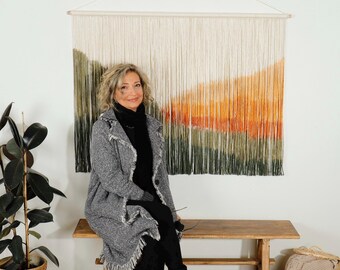 Large layered Dip Dye Macrame Wall Hanging wall art gift, Burnt Orange to Sage Green Gradient, Boho headboard for Bedroom