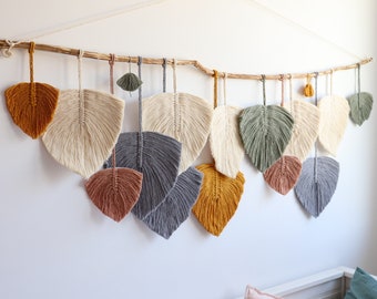Touch of Bohemian Style with a Simple and Elegant Macrame Wall Hanging - Macrame Feathers and Natural Wood Stick - Custom Colors Available