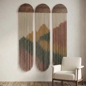 Long Dip Dye Macrame Wall Hanging set, Living Room Decor, wall art green