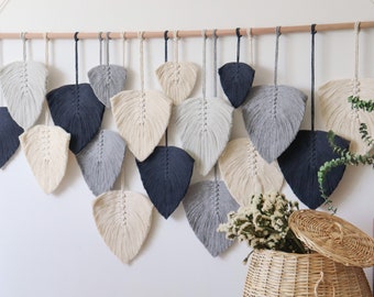 Large V shaped boho wall hanging macrame for king bed, Master bedroom wall decor, navy blue