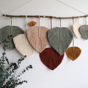 Large Macrame Mountain Wall Hanging with Moody Hues, Jungle Wall Decor for Nursery or bedroom, Leaves Macrame Wall Art