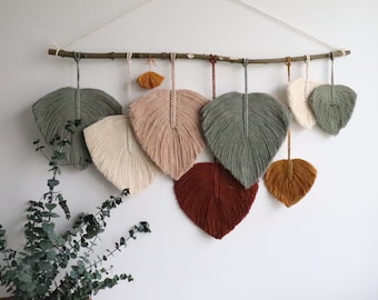 Large Macrame Mountain Wall Hanging with Moody Hues, Jungle Wall Decor for Nursery or bedroom, Leaves Macrame Wall Art