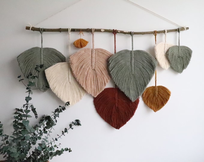 Featured listing image: Large Macrame Mountain Wall Hanging with Moody Hues, Jungle Wall Decor for Nursery or bedroom, Leaves Macrame Wall Art