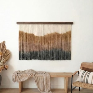 Gran colgante de pared de macramé, tejido bohemio con fibra teñida en marrón, regalo de inauguración de la casa