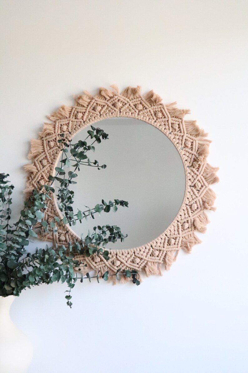 Large Round Macrame Mirror Wall Decor Macrame Boho Mirror Etsy India