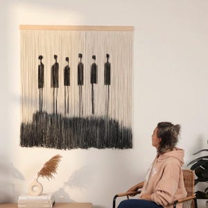 Blau Grau Dip Dye Makramee Wandbehang, Boho Wandteppich, Kopfteil