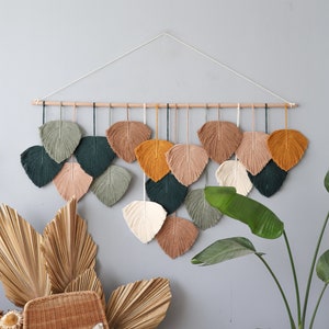 Large Boho Macrame Leaf Wall Hanging, Multicolor Bohemian Decor (60x30 Inches)
