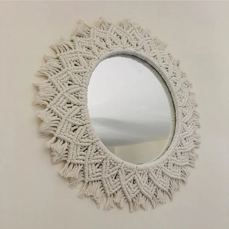 Large Round Bohemian Macrame Mirror Wall Hanging Macrame Etsy