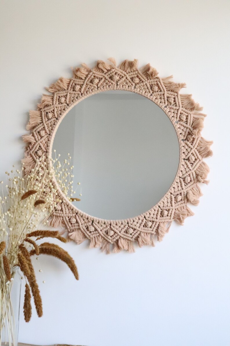 Large Round Macrame Mirror Wall Decor Macrame Boho Mirror Etsy
