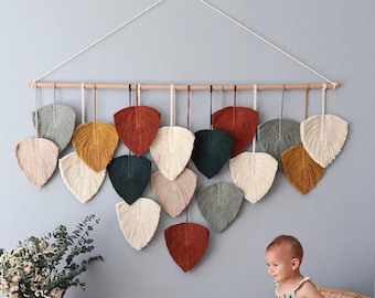 Colorful vertical macrame wall hanging, boho headboard wall decal, V shaped Boho wall decor over the bed