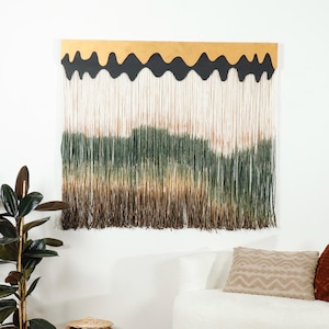 Decoración única para el hogar en macramé, gran colgante de pared con diseño degradado y teñido por inmersión en macramé, cabecero sobre la cama, decoración de pared para sala de estar