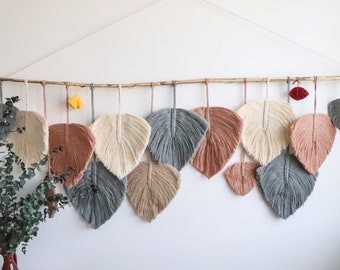 Macrame Wall Art Ivory, yarn wall hanging Blush Pink, Gray, and Brown - Bohemian Home Decor