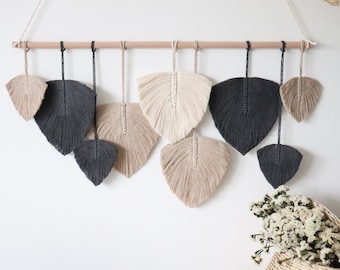 Boho wall art over the bed, Dark gray and tan, soft colors home decor gifts