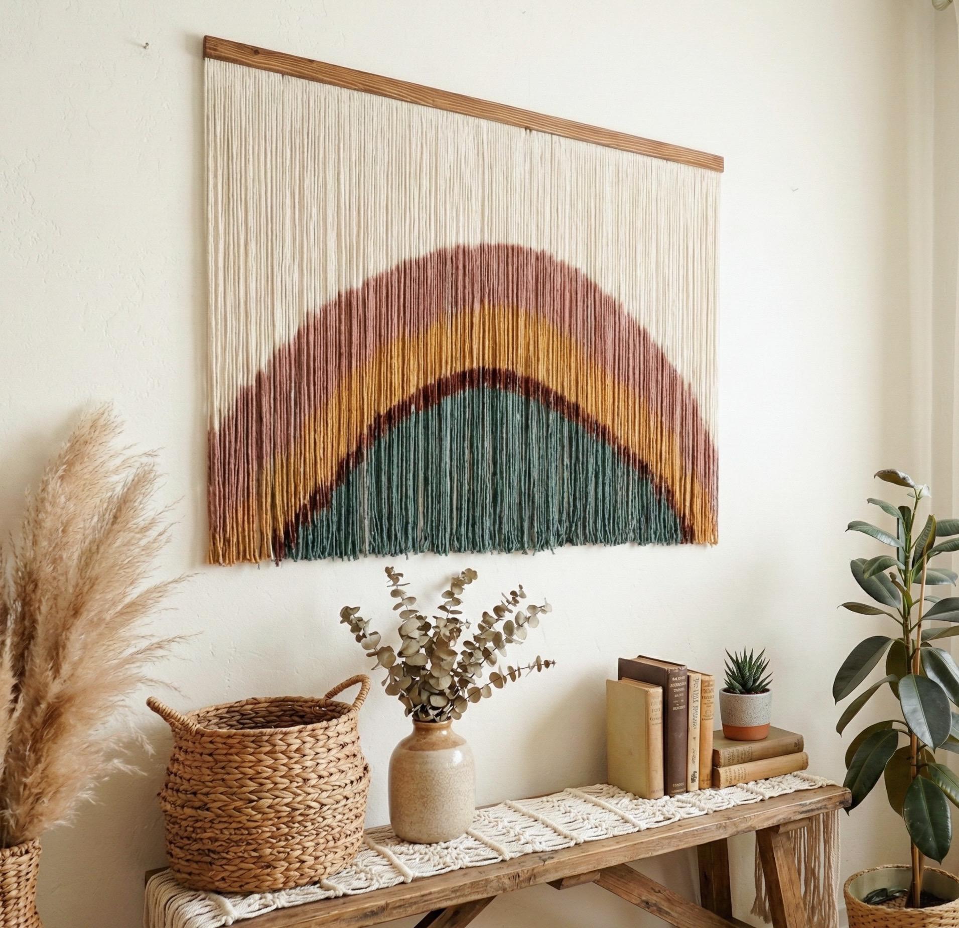 Wide Boho Macrame Wall Hanging, Modern Fiber Art Headboard Rainbow - Etsy