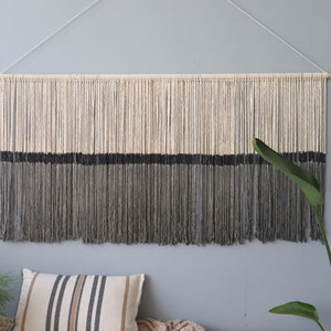 Gray and Black ombre macrame wall art, boho wall hanging, fiber wall art, contemporary wall art, modern home decor gift image 2