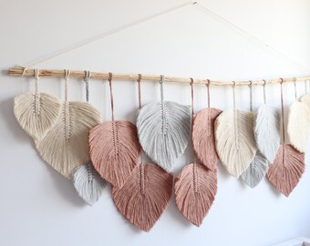 Leaf macrame headboard for living room, boho nursery decoration, yarn wall art gift, modern farmhouse wall hanging