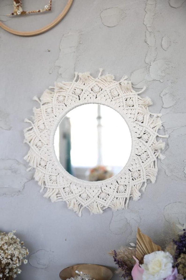 Custom Large Boho Macrame Mirror wall decor Large Round Etsy