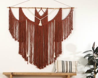 Long macrame fiber art, boho headboard master bedroom, modern living room decor, housewarming gift