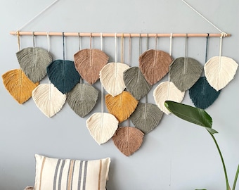 Vertical Macrame Wall Hanging: Boho Feather Decor, housewarming gift headboard