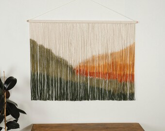 Large layered Dip Dye Macrame Wall Hanging wall art gift, Burnt Orange to Sage Green Gradient, Boho headboard for Bedroom