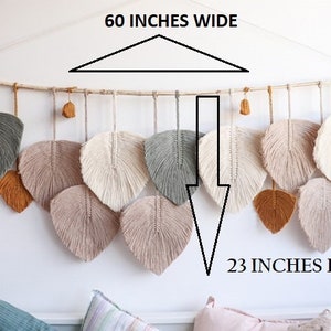 Boho bladeren macrame muur opknoping, macrame veer, boerderij muur decor, minimalistische muur kunst, Boho kwekerij decor, cadeau voor thuis afbeelding 3