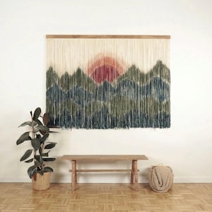 Makramee Sonnenuntergang Berg Wandbehang: Boho Schlafzimmer Dekor Geschenk für sie