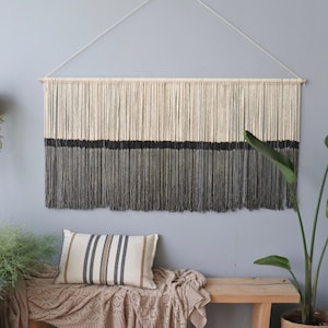 Gray and Black ombre macrame wall art, boho wall hanging, fiber wall art, contemporary wall art, modern home decor gift image 1