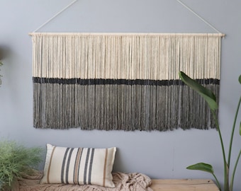 Gray and Black ombre macrame wall art, boho wall hanging, fiber wall art, contemporary wall art, modern home decor gift