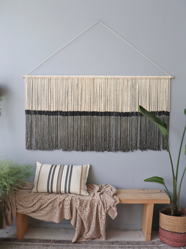 Gray and Black ombre macrame wall art, boho wall hanging, fiber wall art, contemporary wall art, modern home decor gift image 1