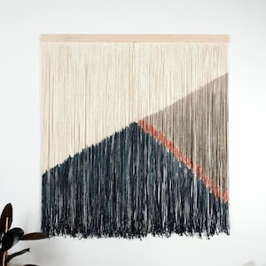 Modern macrame large wall hanging gray blue, statement dip dyed wall decor, large boho wall decor ombre, gift for home
