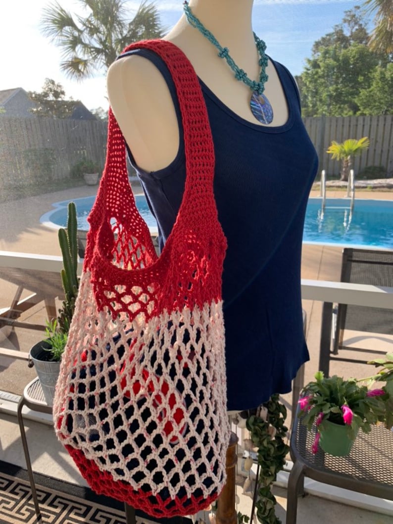 Tote Bag Handmade Crochet Eco friendly Cotton Mesh Beach Bag Market Bag