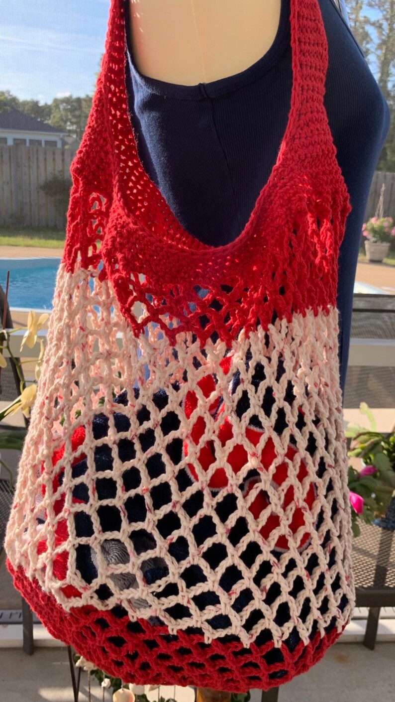 Tote Bag Handmade Crochet Eco friendly Cotton Mesh Beach Bag Market Bag