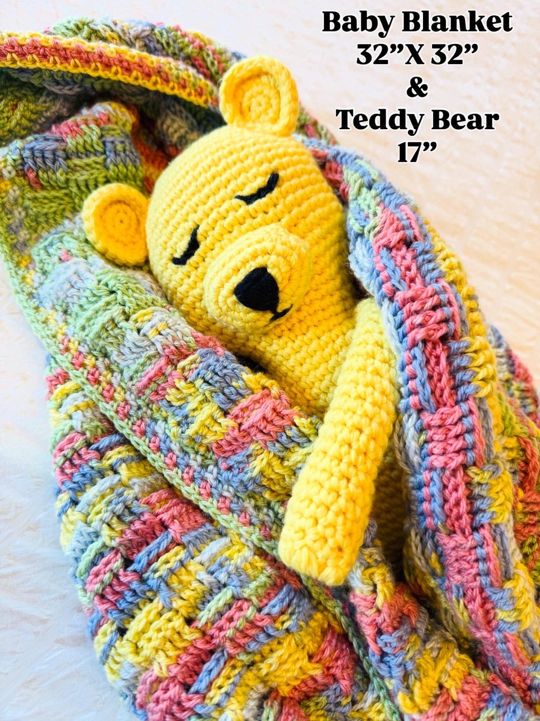 Crochet Baby Blanket and Teddy Bear Gift Set - Etsy