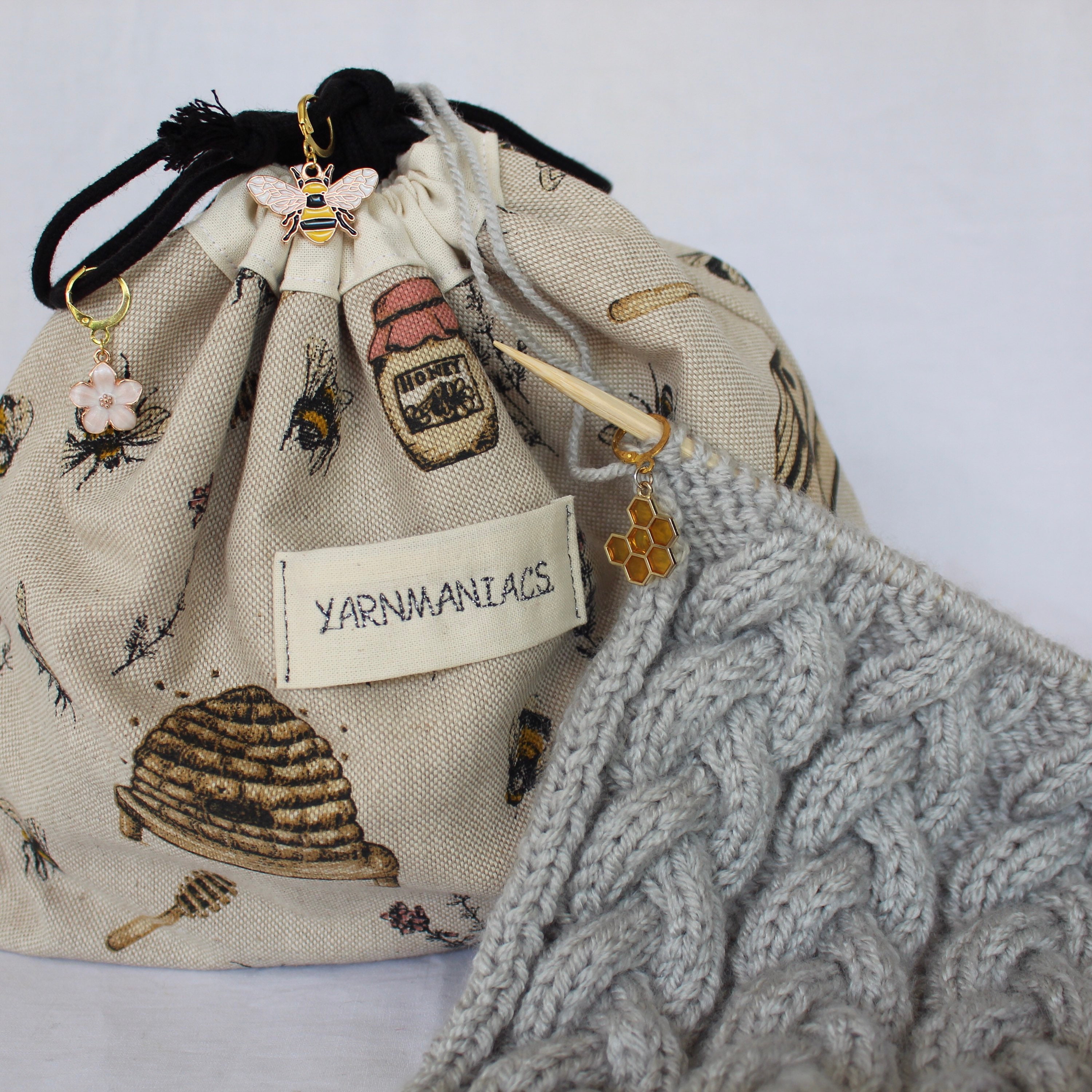 Medium Knitting Bag. Natural Organic Canvas Organizer/project Bag