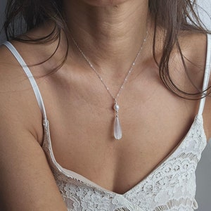 White Pearl x Selenite Necklace * Sterling Silver * Element Air Water * Handmade