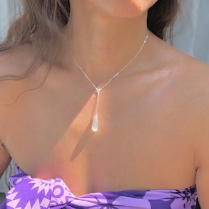 Selenite x Cubic Zirconia Y Necklace * Lariat Necklace * Element Air * Handmade*