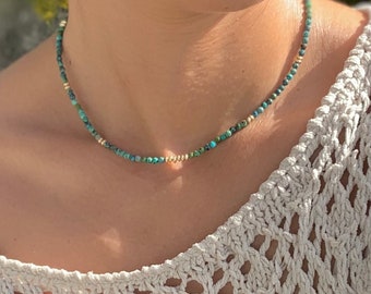 genuine 18" 14mm round green chrysocolla necklace filled gold clasp j9541 