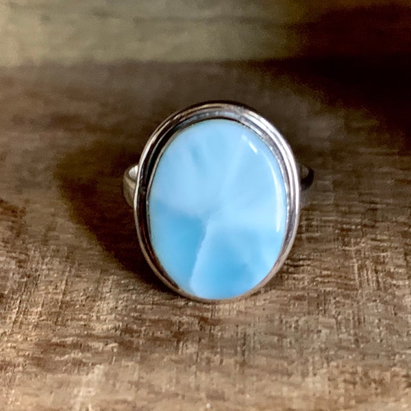 Size 7 Larimar Ring * Sterling Silver * Blue Pectolite * Dolphin Stone * Dominican Republic Larimar * Handmade *