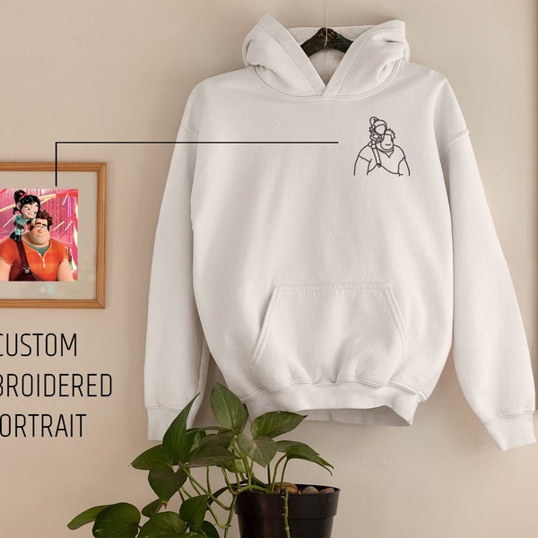 Custom Embroidered Portrait Hoodie | Gift for Her | Couples Gift