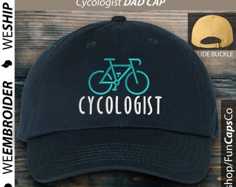 Cycologist Hat | Embroidered Baseball Cap Low Profile Black Custom Strap Back Unisex Adjustable Cotton Hat