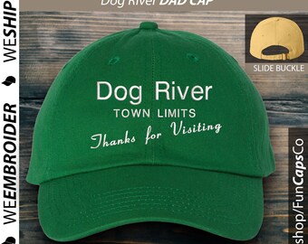 Dog River Embroidered Baseball Cap Low Profile Black Custom Strap Back Unisex Adjustable Cotton Baseball Hat