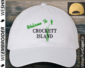 Crockett Island | Embroidered Baseball Cap Low Profile Black Custom Strap Back Unisex Adjustable Cotton Hat