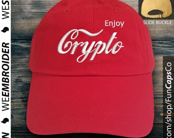 Enjoy Crypto Hat - Iconic Soda Brand Baseball Cap - Embroidered Hat - Adjustable 100% Cotton Cap