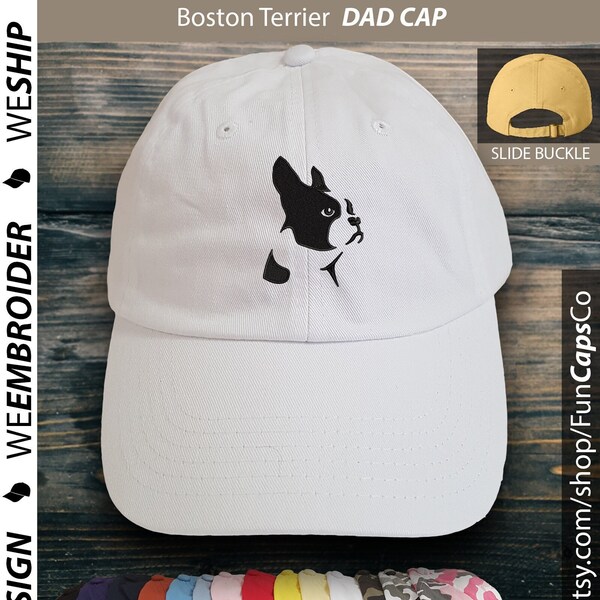 Boston Terrier Embroidered Dad Hat - Navy Brushed Cotton Low Profile Baseball Cap, Adjustable, One Size - View #12