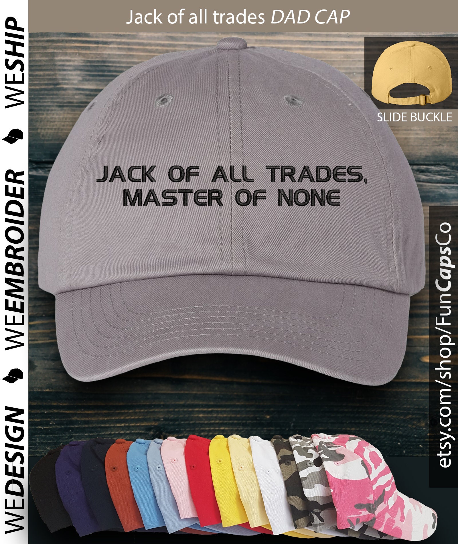 Jack of All Trades Hat - Cool Quote Cap Design - Embroidered Hat