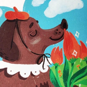Dog and Tulips