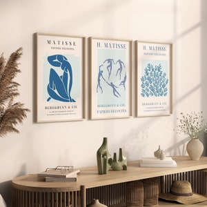 Set of 3 Henri Matisse Print, Blue Wall Decor, Matisse Print Download, Museum Poster, Gallery Wall Art, Bundle Set of 3 Prints, Digital