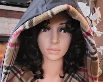 Come Rain or Come Shine! Updated, Waterproof, Over-Sized Rain Hoods. Black Nylon Exterior/Variety of Plaid Interiors. See Description Below.