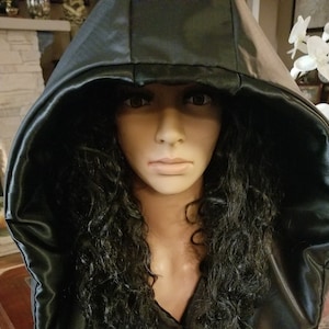 Satin Rain - Rain Hood, Waterproof, Over-sized, Black Nylon Exterior and Black (Flannel lined) Satin Interior.