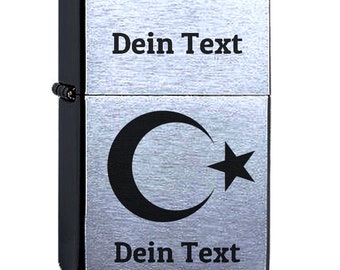 Zippo® with the desired engraving Your text Turkey Crescent with Star Original chrome brushed personalized, Turkey Turkish